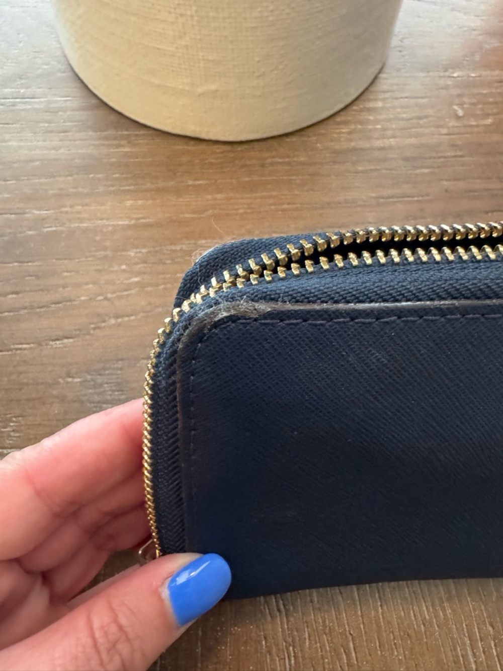 Michael Kors Navy Blue Textured Wallet with Gold MK Emblem - Picture 6 of 6